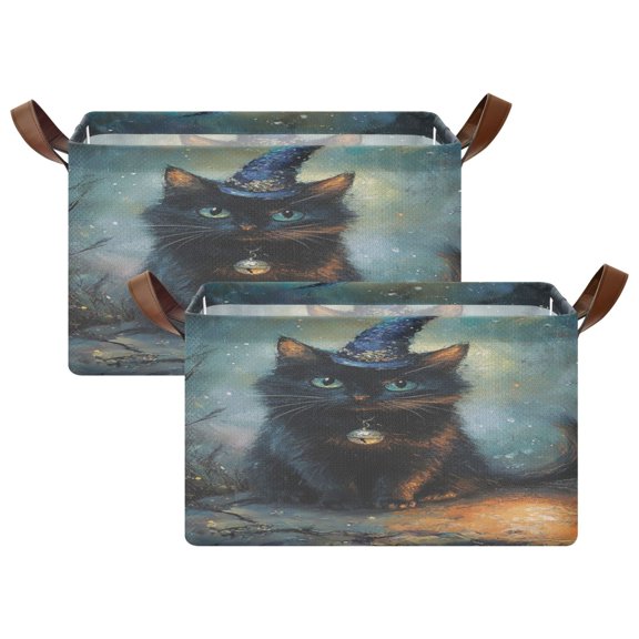 Folding Iron Frame Storage Basket Mediumx2 Storage Basket Open Home Storage Bins Shelf Baskets Storage Box Large Foldable Cute Wizard Cat