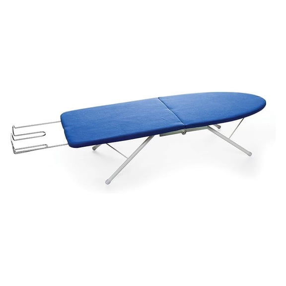 Folding Ironing Board - Compact Tabletop Ironer for Laundry - RV, Travel, Apartment - Durable Steel Frame - 32x12 Inch - Blue & White