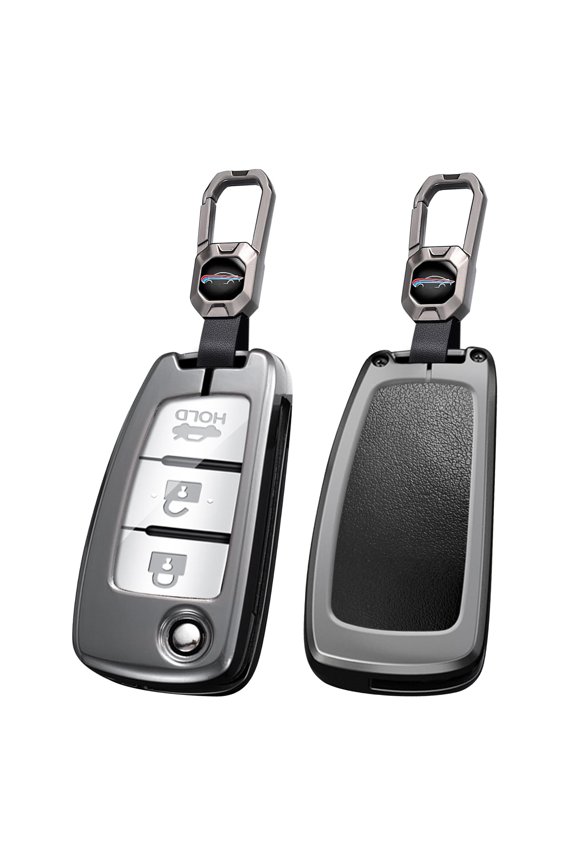 Folding Key Fob Cover Compatible with Nissan Rogue Rogue Select Rogue Sport Sylphy Pulsar Sentra Accessories Alloy Leather Key Shell with Keychains-Short Keychian