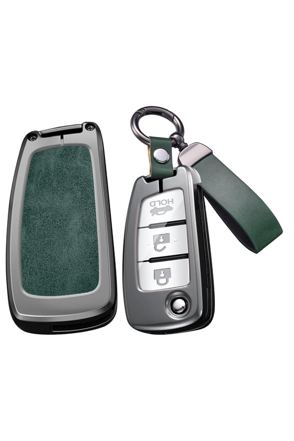 Folding Key Fob Cover Compatible with Nissan Rogue Rogue Select Rogue Sport Sylphy Pulsar Sentra Accessories Alloy Leather Key Shell with Keychains-Short Keychian