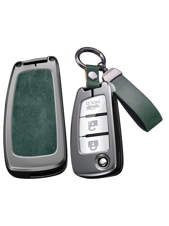 Folding Key Fob Cover Compatible with Nissan Rogue Rogue Select Rogue Sport Sylphy Pulsar Sentra Accessories Alloy Leather Key Shell with Keychains-Short Keychian