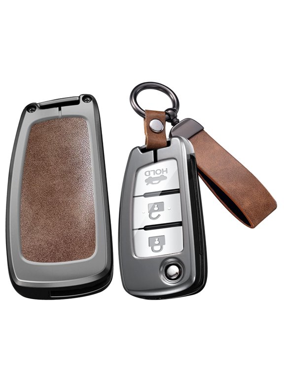 Folding Key Fob Cover Compatible with Nissan Rogue Rogue Select Rogue Sport Sylphy Pulsar Sentra Accessories Alloy Leather Key Shell with Keychains-Short Keychian