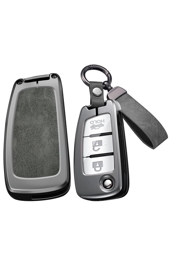 Folding Key Fob Cover Compatible with Nissan Rogue Rogue Select Rogue Sport Sylphy Pulsar Sentra Accessories Alloy Leather Key Shell with Keychains-Short Keychian