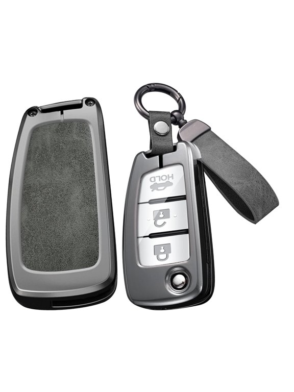 Folding Key Fob Cover Compatible with Nissan Rogue Rogue Select Rogue Sport Sylphy Pulsar Sentra Accessories Alloy Leather Key Shell with Keychains-Short Keychian