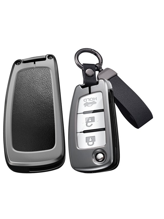 Folding Key Fob Cover Compatible with Nissan Rogue Rogue Select Rogue Sport Sylphy Pulsar Sentra Accessories Alloy Leather Key Shell with Keychains-Short Keychian
