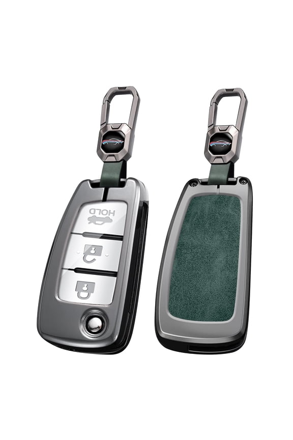 Folding Key Fob Cover Compatible with Nissan Rogue Rogue Select Rogue Sport Sylphy Pulsar Sentra Accessories Alloy Leather Key Shell with Keychains-Short Keychian