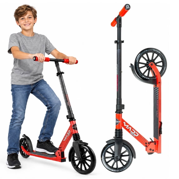 Madd Gear Metro Cruise 250 Folding Kick Scooter – 200mm Wheels, Adjustable Handlebar – Black/Gray