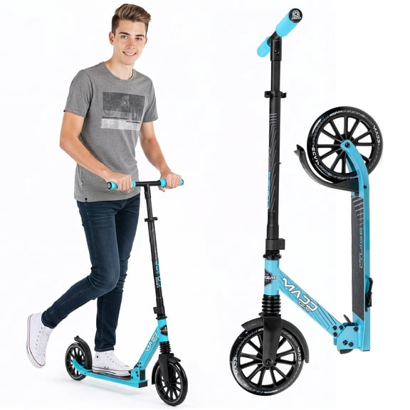 Madd Gear Metro Cruise 250 Folding Kick Scooter – Black/Gray, 200mm Wheels, Adjustable Handlebar, Suspension – Teens & Adults