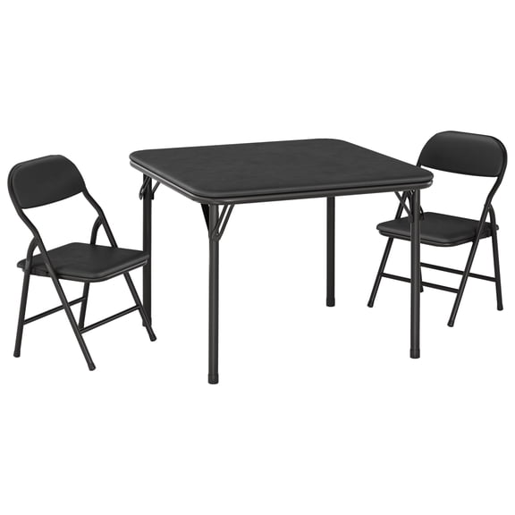 Folding Kids Table & Chair Set – 2 or 4 Chairs, Upholstered Card Table with Soft PU Cushions, Sturdy Metal Frame, Portable – for Dining Room, Daycare, Study Room