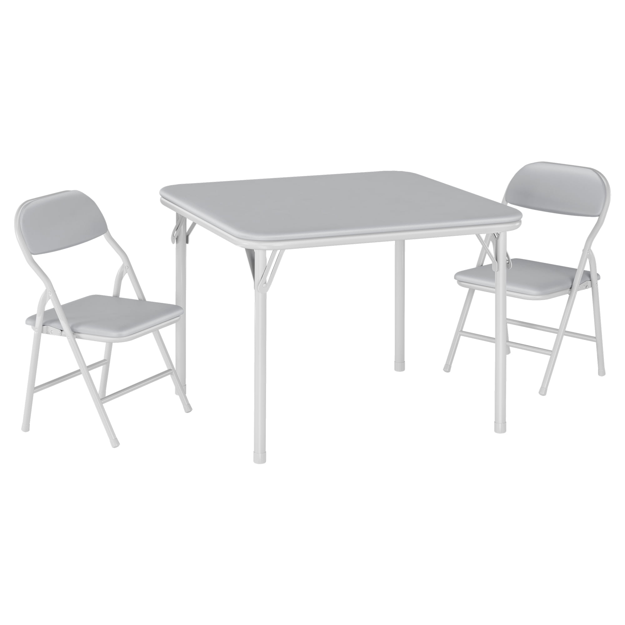 Folding Kids Table & Chair Set – 2 or 4 Chairs, Upholstered Card Table with Soft PU Cushions, Sturdy Metal Frame, Portable – for Dining Room, Daycare, Study Room
