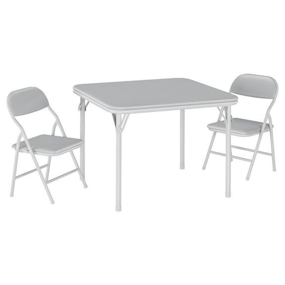 Folding Kids Table & Chair Set – 2 or 4 Chairs, Upholstered Card Table with Soft PU Cushions, Sturdy Metal Frame, Portable – for Dining Room, Daycare, Study Room