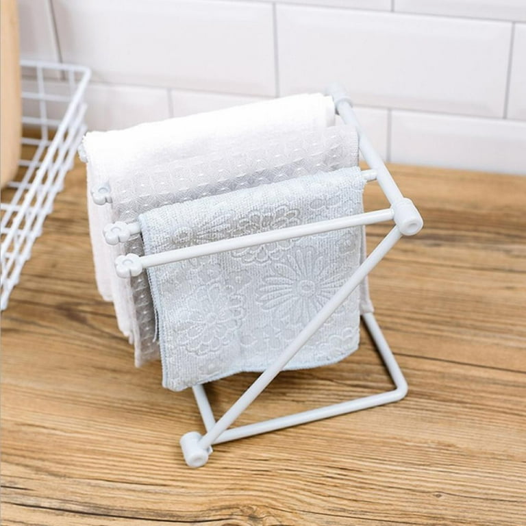 Folding Kitchen Bathroom Towel Rack Towel Stand Rag Rack Dish Washing Cloth Draining Organizer Towel Shelves Sponge Holder for Kitchen