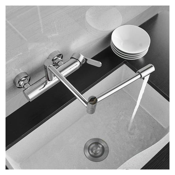 Folding Kitchen Faucets Black Brass 360 Rotate Wall Mounted Bathroom Hidden Faucet Fold-able Crane Sink Mixer Tap ,360 Swivel High Arc Faucet