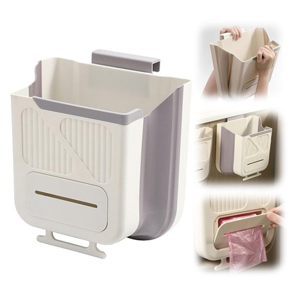 Folding Kitchen Waste Trash Can, Collapsible Space-Saving, Hanging Garbage Can with Integrated Bag Dispenser for Cabinet Door, Kitchen, Bathroom, RV and Office