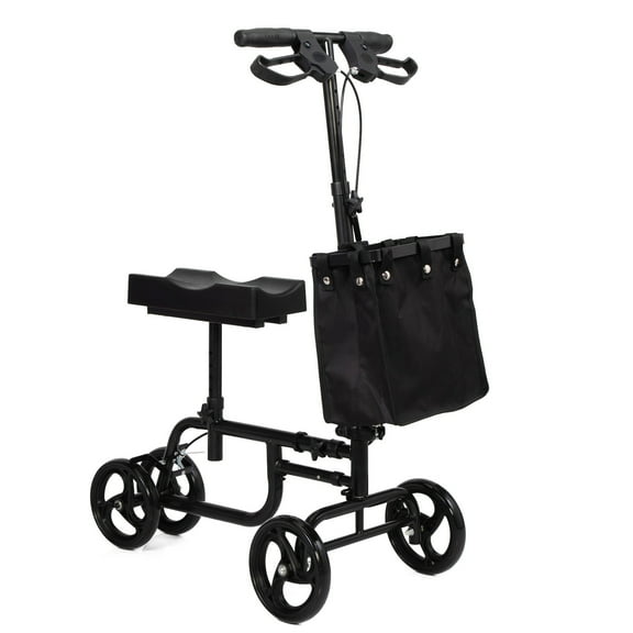 Folding Knee Scooter, Steerable Leg Walker with Storage Bag and Dual Braking System, Crutch Alternative for Foot Injuries Ankles Surgery, Black
