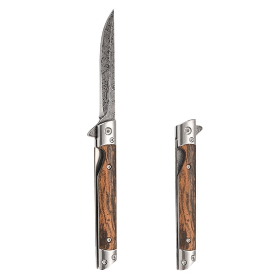 Folding Knife, Czzoypi Quick Opening Stainless Steel Camping Knife, 3CR13 Rust-Resistant Leather Handle Multipurpose Outdoor Tool with Pocket Clip