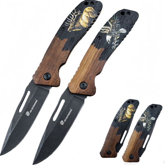 Pocket Folding Knife 3.3" 7Cr14MOV Steel Blade,Walnut Wood Handle.