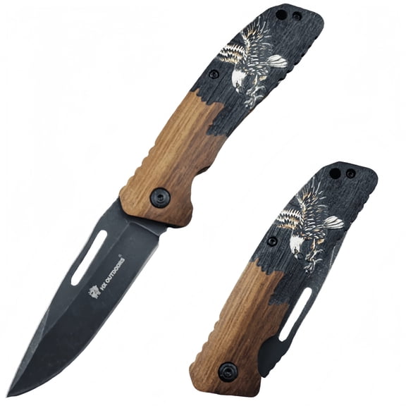 Pocket Folding Knife 3.3" 7Cr14MOV Steel Blade,Walnut Wood Handle.
