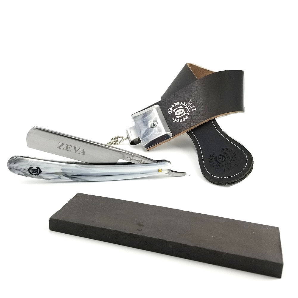 Folding Knife Straight Razor Kit Leather Strop & Whetstone Sharpener Cutthroat!
