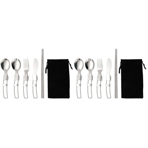 Folding Knife and Fork Spoon Camping Supply Single Cutlery Stainless Steel Eating Utensils Set 2 Sets