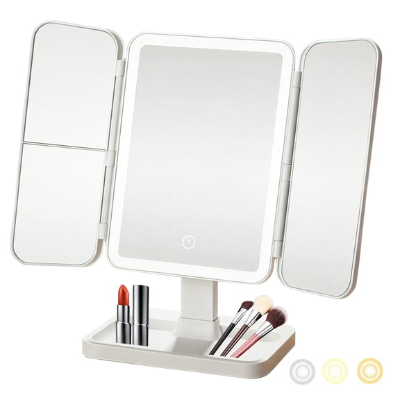 Folding LED Makeup Mirror with Three Light Settings for Home Use