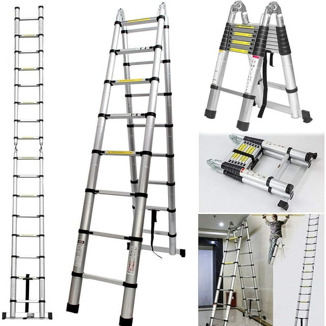 Folding Ladder 16.5FT MultiPurpose A Frame Ladder Aluminum