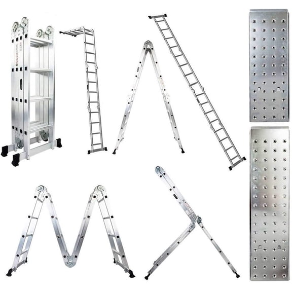 Folding Ladder Multi-Purpose Aluminium Extension 7 in 1 Step Heavy Duty Combination EN 131 Standard (15.5 Feet)$$Tools