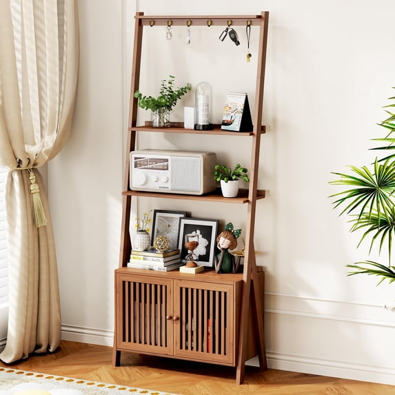 Folding Ladder Plant Shelf, Freestanding Bamboo Display Rack, No ...