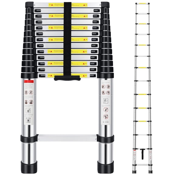 Folding Ladder Slow Down Design 16.5FT Extendable Ladders Portable for Household /Building Maintenance 330 Pound Capacityds/ 150 kg for Home/Building Maintenance