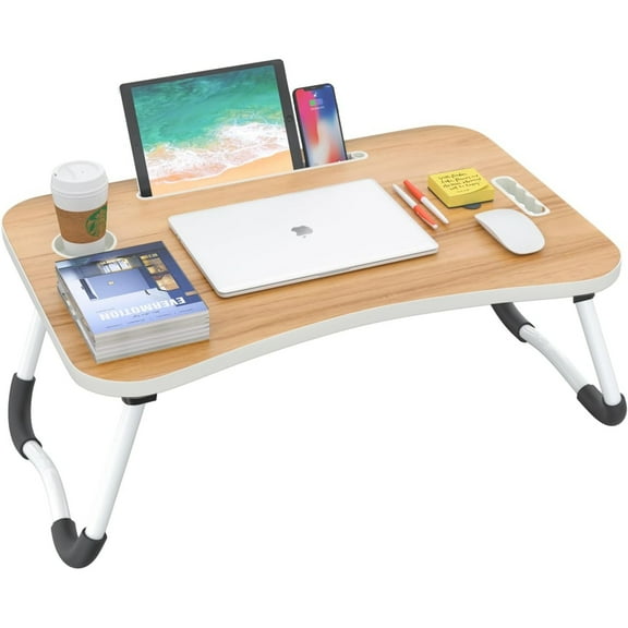 Folding Lap Desk, 23 Inch Portable Wood Black Laptop Bed Desk Lap Desk with Cup Holder, for Working Reading Writing, Eating, Watching Movies for Bed Sofa Couch Floor