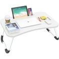 thumbnail image 1 of Folding Lap Desk, 23 Inch Portable Wood White Laptop Bed Desk Lap Desk with Cup Holder, for Working Reading Writing, Eating, Watching Movies for Bed Sofa Couch Floor, 1 of 11