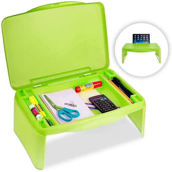 Folding Lap Desk, Laptop Desk, Breakfast Table, Bed Table, Serving Tray - The lapdesk Contains Extra Storage Space and dividers & Folds Very Easy, Great for Kids, Adults, Boys, Girls, (Green)