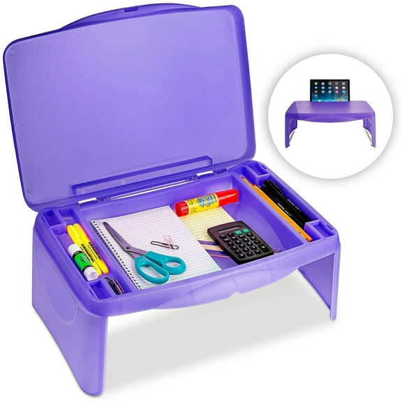 MavoCraft Purple Folding Lap Desk with Storage & Dividers | Laptop Bed Table, Breakfast Tray | Serving Table for Kids & Adults, Easy to Fold & Carry