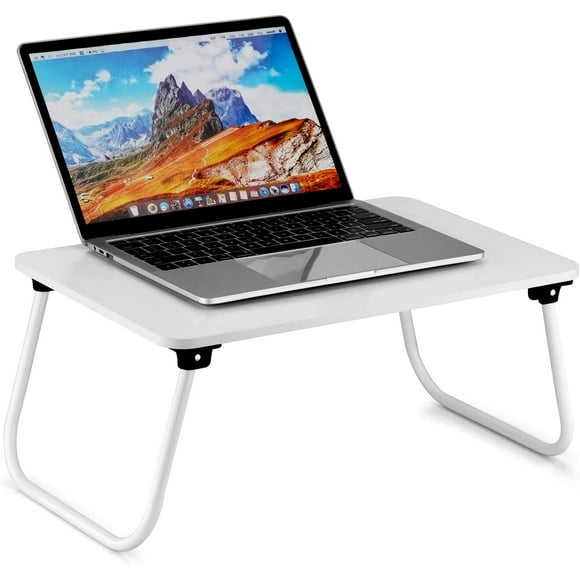 Folding Lap Desk, Laptop Stand Bed, Breakfast Serving Tray, Portable & Lightweight Mini Table, Lap Tablet Desk for Sofa Couch Floor - White
