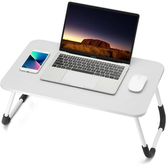 Folding Lap Desk Laptop Stand Bed Desk Table Tray, Breakfast Serving Tray, Portable & Lightweight Mini Table for Sofa Couch Floor - White