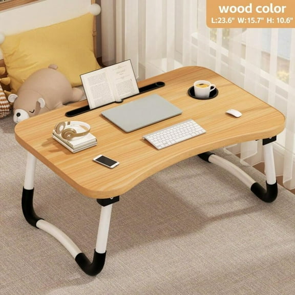 Folding Lap Desk,  Portable Wood Yellow Laptop Bed Desk Lap Desk with Cup Holder, for Working Reading Writing, Eating, Watching Movies for Bed Sofa Couch Floor