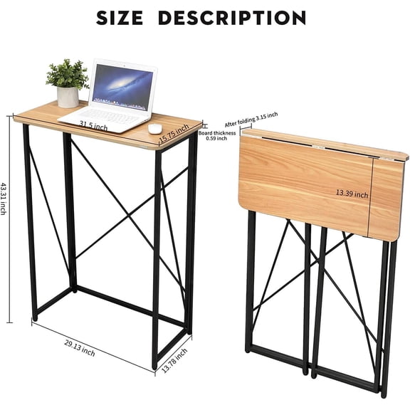 Folding Laptop Computer Desk, Standing Desk, 31in Small Desk for Sitting or Standing, No Need to Assembly, Suitable for Home, Office, Writing (Wood Board Color)