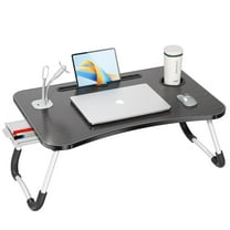 Foldable Lap Desk, Portable Bed Tray Table with 4 USB Ports, Cup Holder and Draw, Lap Desk for Working Reading Writing, Eating for Bed Sofa Couch Floor, with Mini Lamp & Fan
