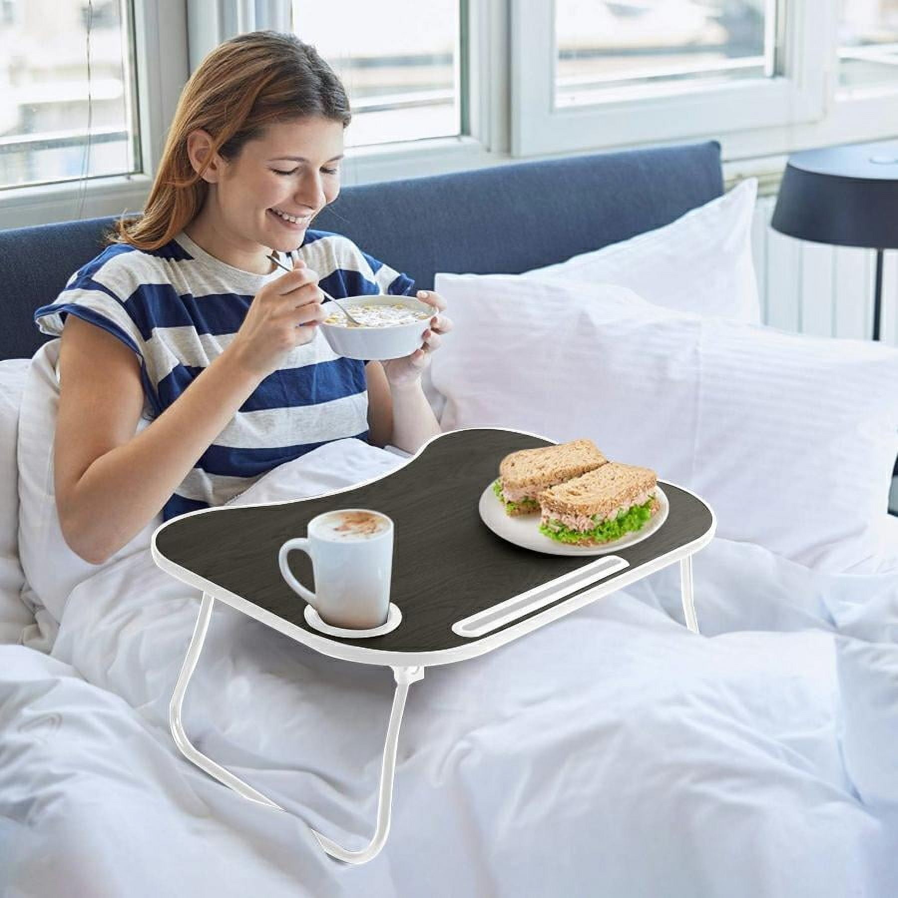 Folding Laptop Stand, 23.8 Inch Portable Black Laptop Bed Desk Lap Desk with Cup Holder, for Working Reading Writing, Eating, Watching Movies for Bed Sofa Couch Floor, Black