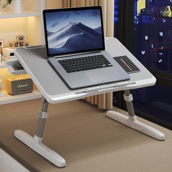 Folding Laptop Table for Bed & Sofa, Portable Adjustable Height & Angle Desk for Eating, Reading, Writing, Home Office Computer Tray