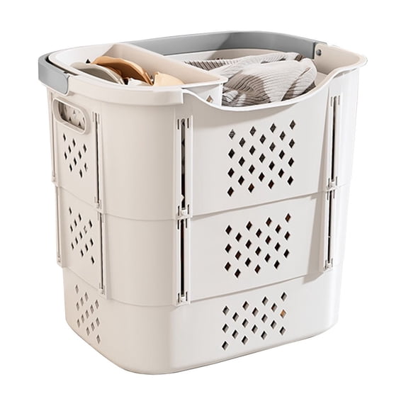 Folding Laundry Basket with Carry Handles, Large Capacity Collapsible Clothes Hamper for Home Storage, Multi-Layer Organizer for Bathroom and Laundry Room