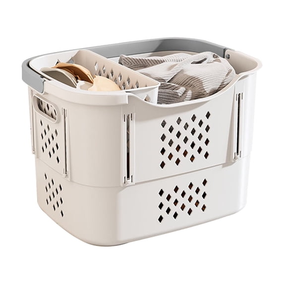 Folding Laundry Basket with Carry Handles, Large Capacity Collapsible Clothes Hamper for Home Storage, Multi-Layer Organizer for Bathroom and Laundry Room