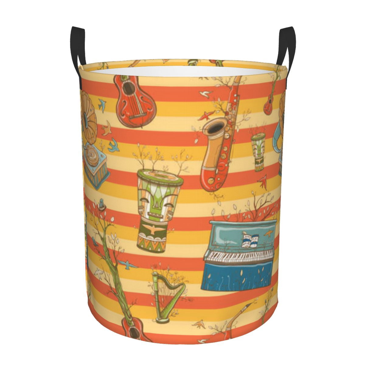 Folding Laundry Basket Colorful Musical Instruments Round Storage Bin ...