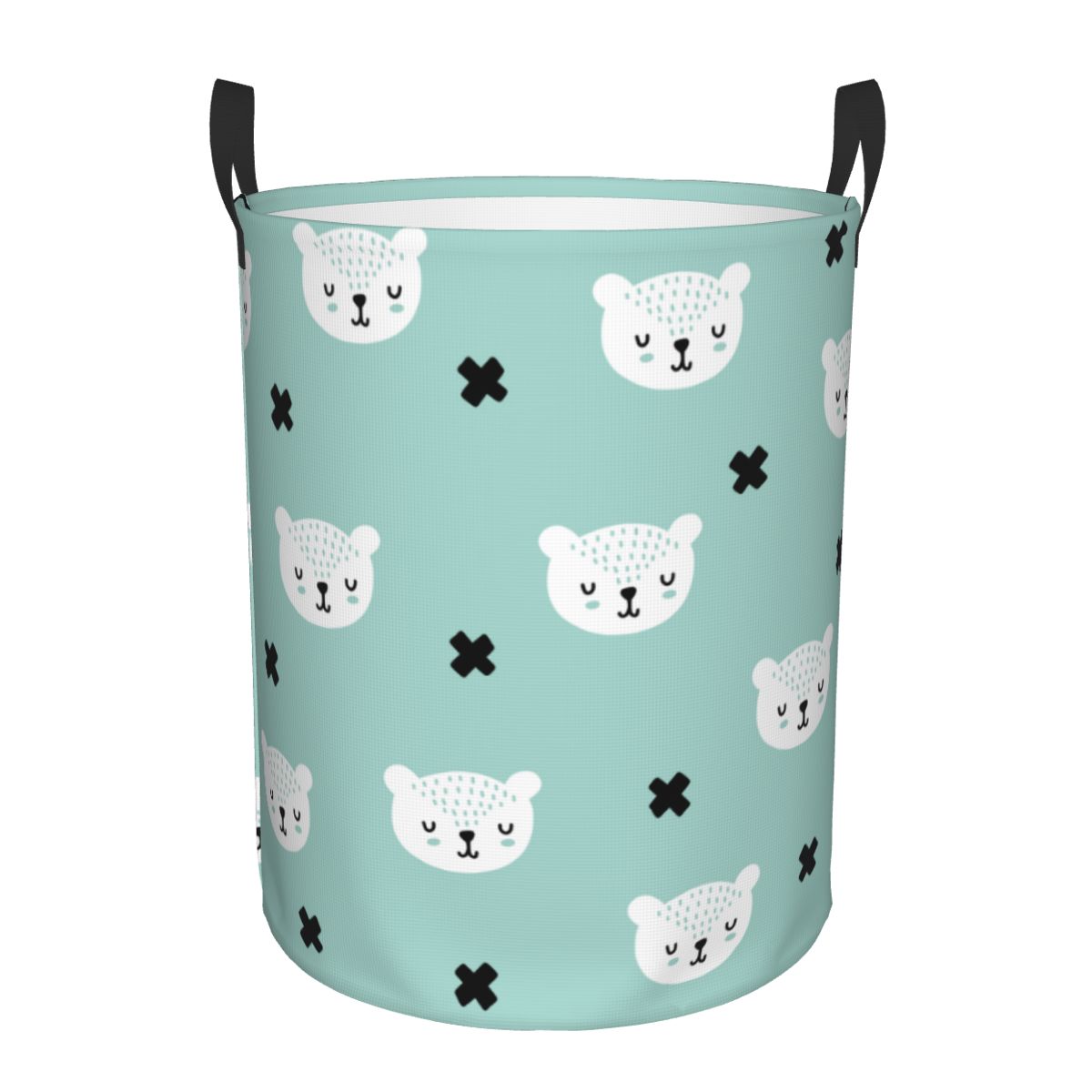 Folding Laundry Basket Cute Scandinavian Bear Pattern Round Storage Bin ...