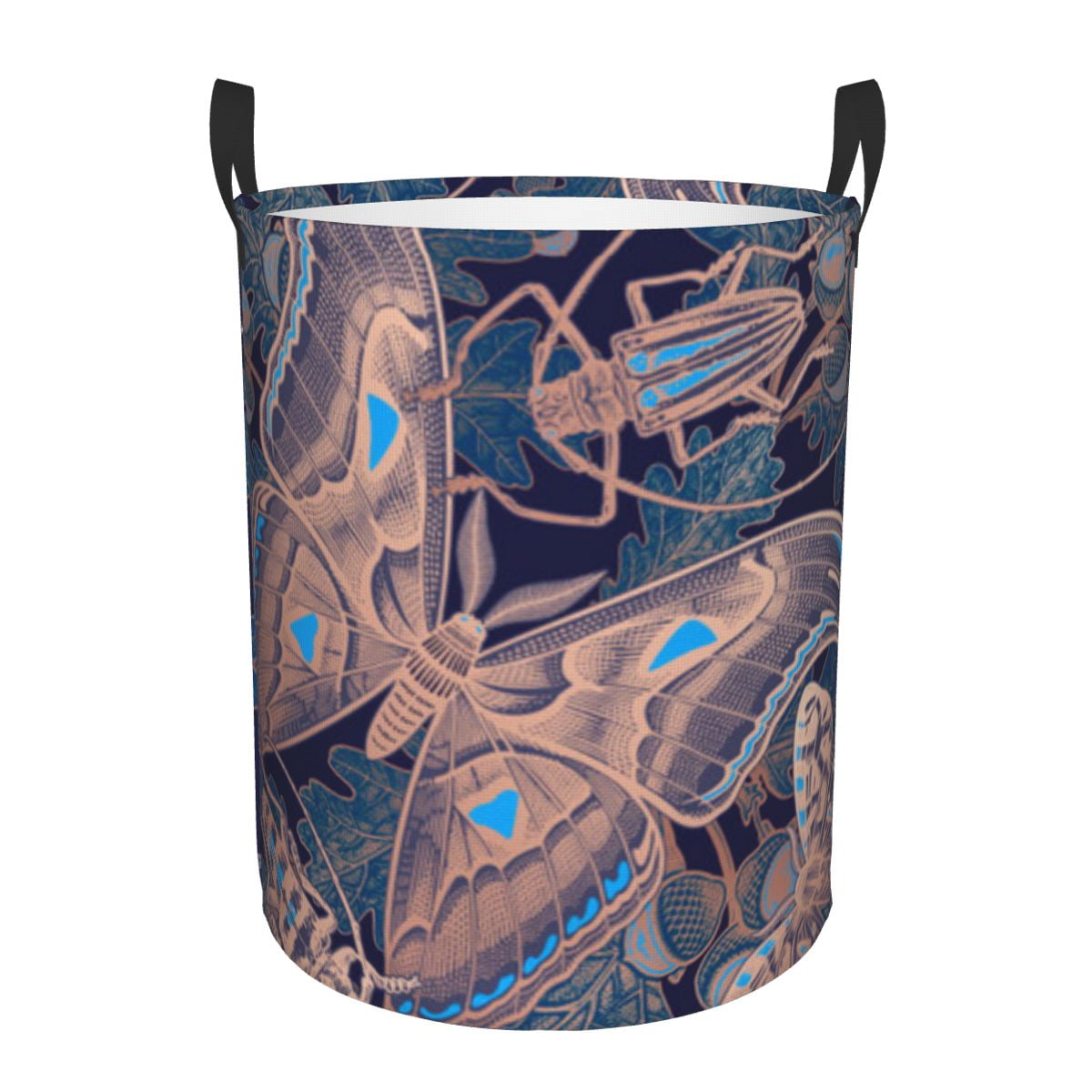 Folding Laundry Basket Night Butterflies Beetles Round Storage Bin ...