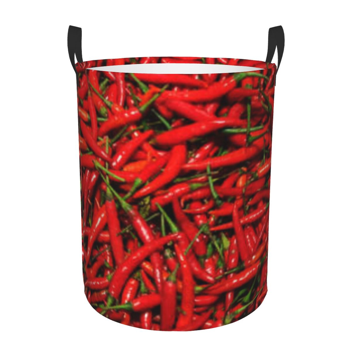 Folding Laundry Basket Red Hot Chillies Round Storage Bin Large Hamper ...