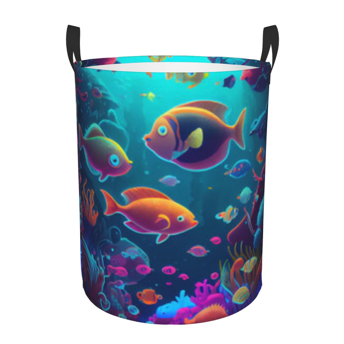 Folding Laundry Basket Underwater World With Corals Tropical Fish Round ...
