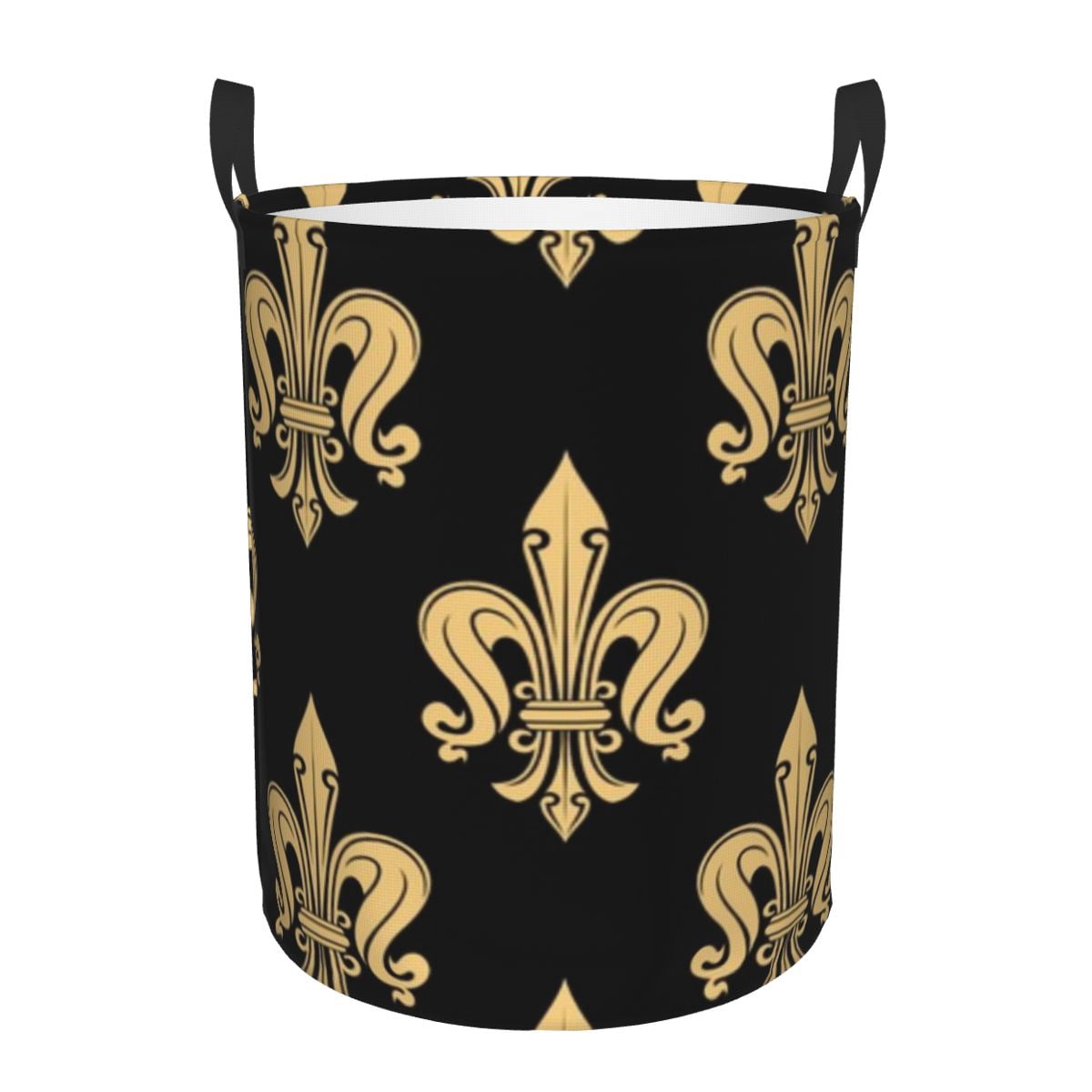 Folding Laundry Basket Vintage Fleur De Lis Pattern Round Storage Bin ...