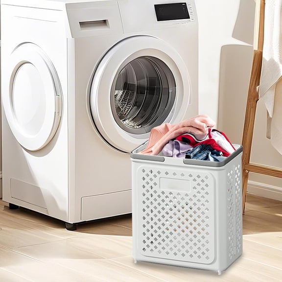 Folding Laundry Basket, Wall Mounted Collapsible Clothes Hamper, Portable Storage Basket with Grip Handles, Foldable Space Saving Organizer for Home, Dorm, Toys