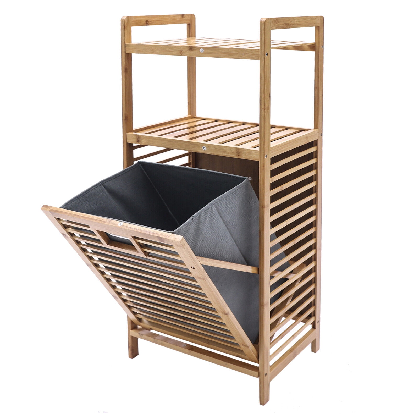 Folding Laundry Hamper Bamboo Clothes Organizer Basket 55lbs W/ Expandable Lid